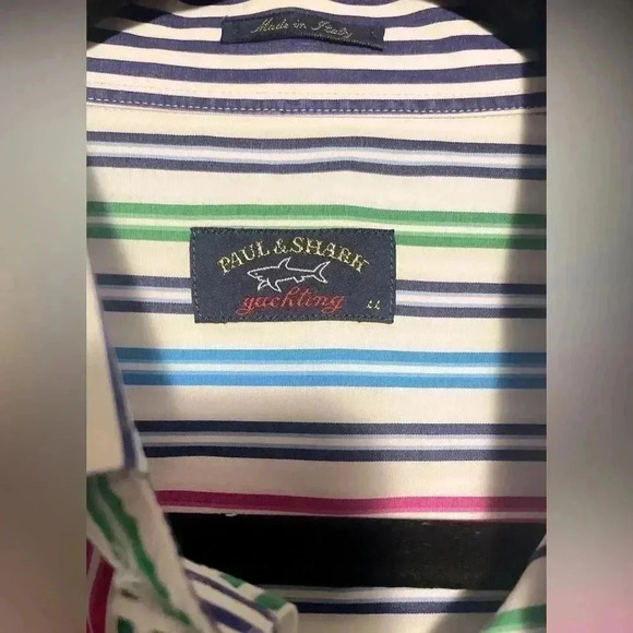 Paul & Shark multi striped short sleeve cotton button down  sport golf shirt 44 - Picture 4 of 5